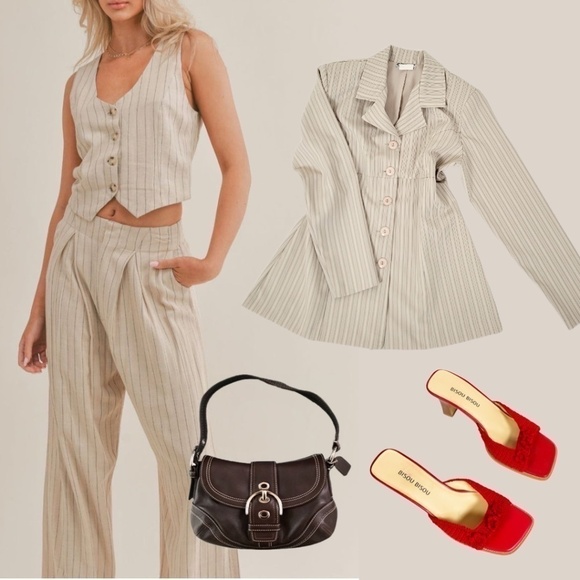 FREE WITH PURCHASE Pinstripe blazer fitted empire waist Y2K - Picture 13 of 13